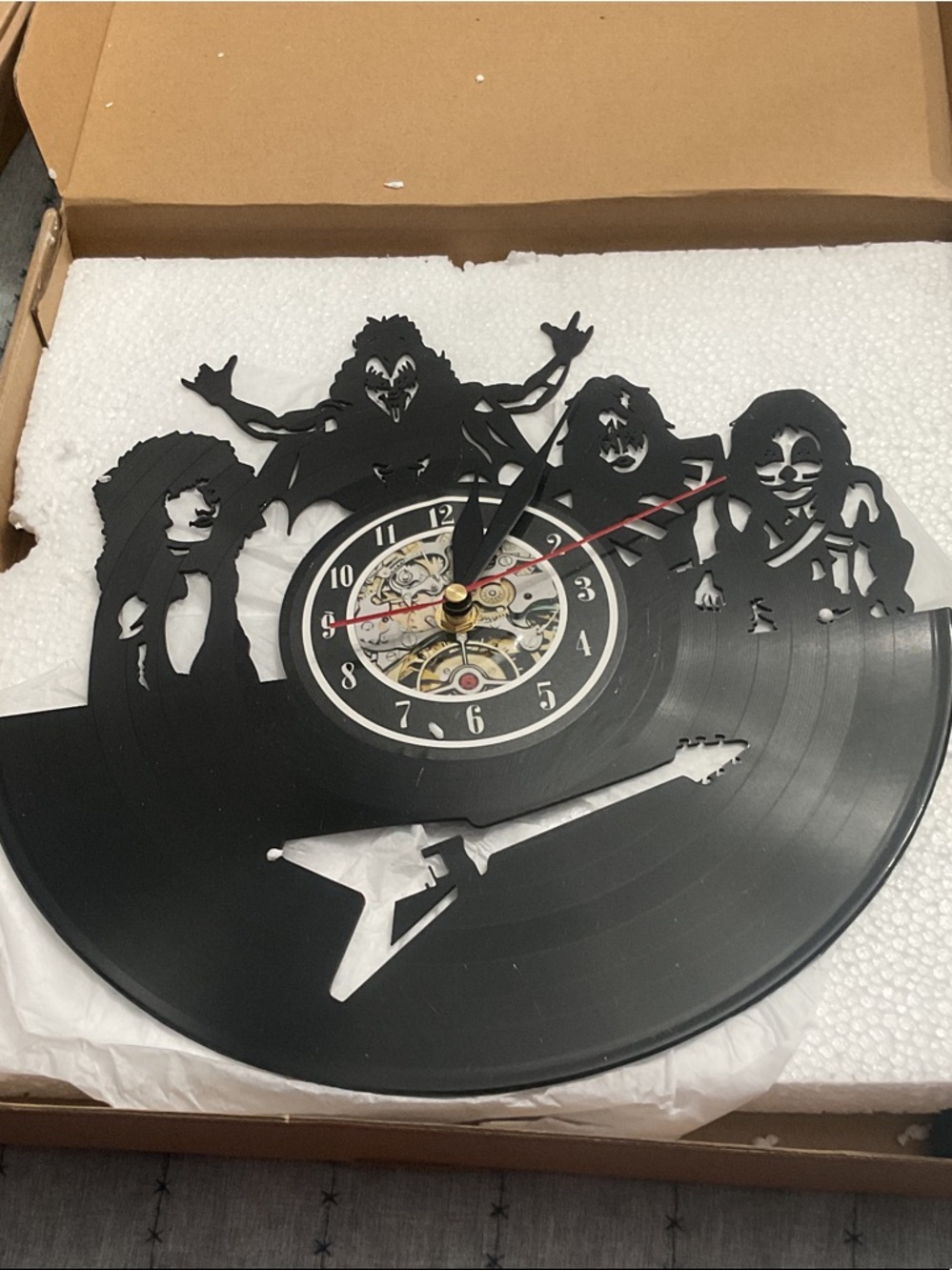Black Music Band Vinyl Wall Clock with Mechanical Center